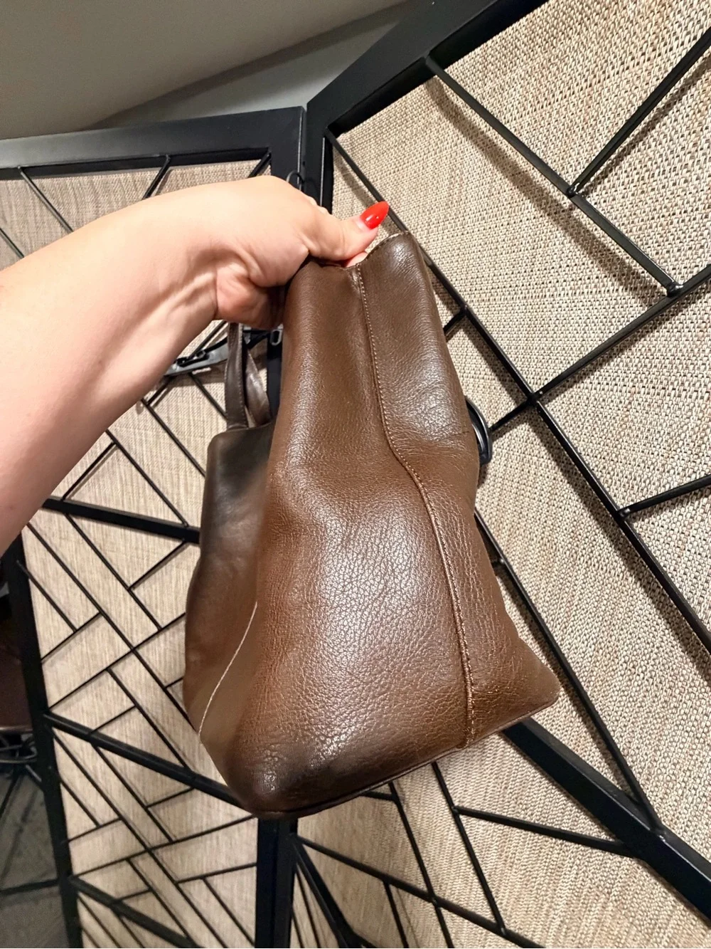 Burberry Chocolate Brown Leather Checkered Handbag Tote w/ Gold Accent